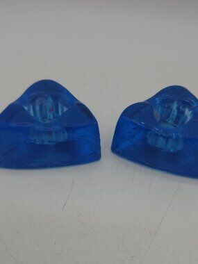 2 Vintage 60s Wheaton Nuline NJ Blue Glass Chunky Triangle Taper Candle Holders